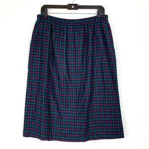 Vintage houndstooth plaid skirt by Alfred Dunner wool blend elastic waist sz 16P